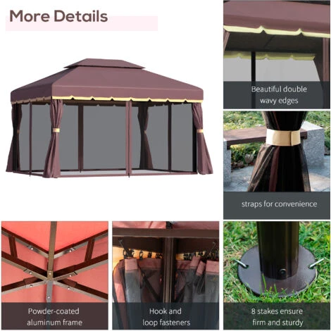 Outsunny 3 X 4m Aluminium Garden Gazebo, Marquee Canopy Shelter Party Tent Coffee 7 Outsunny 3 X 4m Aluminium Garden Gazebo, Marquee Canopy Shelter Party Tent Coffee - Image 5