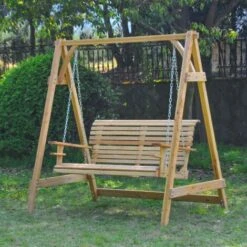 OUTSUNNY Outdoor 2 Seater Larch Wood Wooden Garden Swing Chair Seat Hammock Bench Lounger -Outdoor Furniture Store 1180047 3