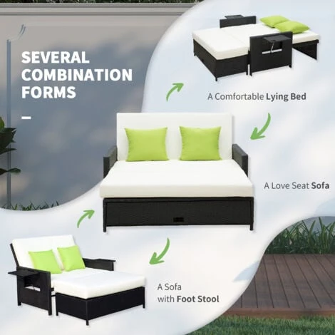 Outsunny 2 Seater Garden Patio Outdoor Rattan Furniture Sofa Sun Lounger Black 7 Outsunny 2 Seater Garden Patio Outdoor Rattan Furniture Sofa Sun Lounger Black - Image 5