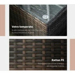 Outsunny Garden Rattan Side Table,Wicker Coffee Desk, Glass Top Brown -Outdoor Furniture Store 1180104 5