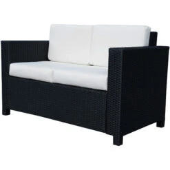 Outsunny Rattan Wicker 2-seat Sofa Loveseat Padded Garden Furniture Black