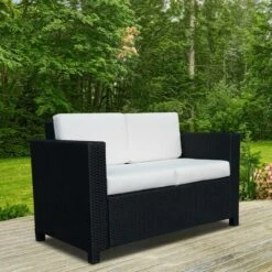 Outsunny Rattan Wicker 2-seat Sofa Loveseat Padded Garden Furniture Black -Outdoor Furniture Store 1180107 3