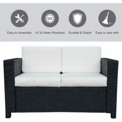 Outsunny Rattan Wicker 2-seat Sofa Loveseat Padded Garden Furniture Black -Outdoor Furniture Store 1180107 5