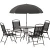 Outsunny Garden Dining Set Outdoor Furniture Folding Chairs Table Parasol Black -Outdoor Furniture Store 1180115 1