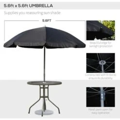 Outsunny Garden Dining Set Outdoor Furniture Folding Chairs Table Parasol Black -Outdoor Furniture Store 1180115 4