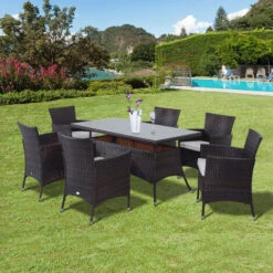 Outsunny 7pc Rattan Garden Furniture Dining Set Wicker Patio Conservatory Brown -Outdoor Furniture Store 1180118 3