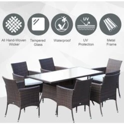 Outsunny 7pc Rattan Garden Furniture Dining Set Wicker Patio Conservatory Brown -Outdoor Furniture Store 1180118 4
