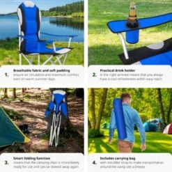 2 Lightweight Folding Camping Chairs Padded & Packable - Folding Chair, Fold Up Chair, Folding Camping Chair - Blue -Outdoor Furniture Store 11950612 4