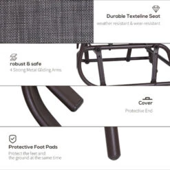Outsunny Double Glider Companion Rocking Chairs Loveseat Garden Table Grey -Outdoor Furniture Store 12200271 5