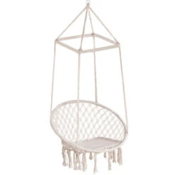 Outsunny Hammock Macrame Swing Chair Hanging Twisted Rope Tassels Indoor Outdoor