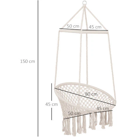 Outsunny Hammock Macrame Swing Chair Hanging Twisted Rope Tassels Indoor Outdoor 4 Outsunny Hammock Macrame Swing Chair Hanging Twisted Rope Tassels Indoor Outdoor - Image 2