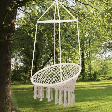 Outsunny Hammock Macrame Swing Chair Hanging Twisted Rope Tassels Indoor Outdoor 5 Outsunny Hammock Macrame Swing Chair Hanging Twisted Rope Tassels Indoor Outdoor - Image 3