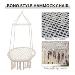 Outsunny Hammock Macrame Swing Chair Hanging Twisted Rope Tassels Indoor Outdoor 10 Outsunny Hammock Macrame Swing Chair Hanging Twisted Rope Tassels Indoor Outdoor -Outdoor Furniture Store 12200273 4