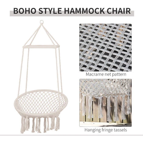 Outsunny Hammock Macrame Swing Chair Hanging Twisted Rope Tassels Indoor Outdoor 6 Outsunny Hammock Macrame Swing Chair Hanging Twisted Rope Tassels Indoor Outdoor - Image 4