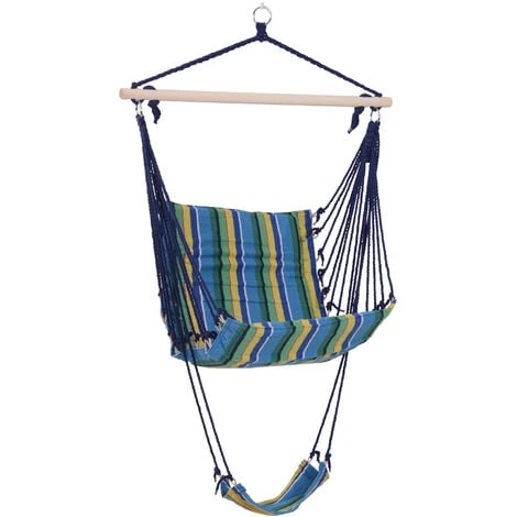 Outsunny Hammock Swing Chair Hanging Rope Striped Seat W/ Foot Rest Indoor 3 Outsunny Hammock Swing Chair Hanging Rope Striped Seat W/ Foot Rest Indoor