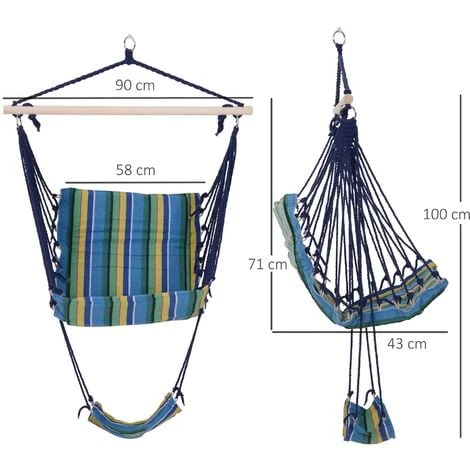 Outsunny Hammock Swing Chair Hanging Rope Striped Seat W/ Foot Rest Indoor 4 Outsunny Hammock Swing Chair Hanging Rope Striped Seat W/ Foot Rest Indoor - Image 2
