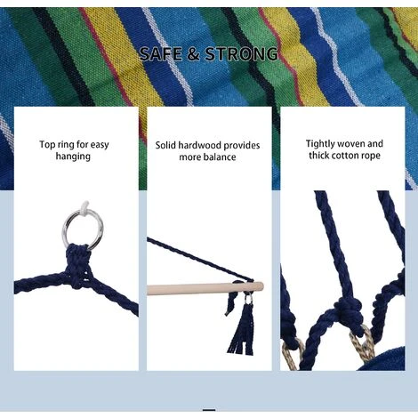 Outsunny Hammock Swing Chair Hanging Rope Striped Seat W/ Foot Rest Indoor 7 Outsunny Hammock Swing Chair Hanging Rope Striped Seat W/ Foot Rest Indoor - Image 5