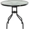 Outsunny 80cm Outdoor Round Dining Table Garden Patio Tempered Glass Top W/ -Outdoor Furniture Store 12200289 1