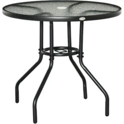 Outsunny Outdoor Round Dining Table Tempered Glass Top W/ Parasol Hole 80cm