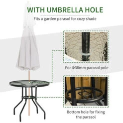 Outsunny Outdoor Round Dining Table Tempered Glass Top W/ Parasol Hole 80cm 10 Outsunny Outdoor Round Dining Table Tempered Glass Top W/ Parasol Hole 80cm -Outdoor Furniture Store 12200290 4