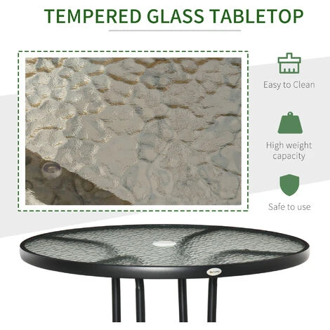 Outsunny Outdoor Round Dining Table Tempered Glass Top W/ Parasol Hole 80cm 7 Outsunny Outdoor Round Dining Table Tempered Glass Top W/ Parasol Hole 80cm - Image 5