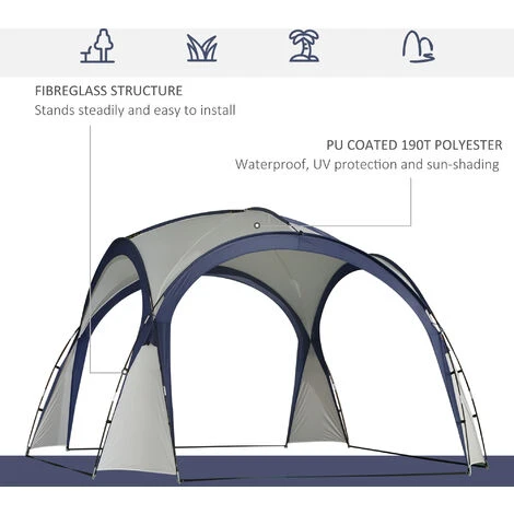OUTSUNNY Outdoor Gazebo Event Dome Shelter Party Tent For Garden Camping Cream And Blue 6 OUTSUNNY Outdoor Gazebo Event Dome Shelter Party Tent For Garden Camping Cream And Blue - Image 4