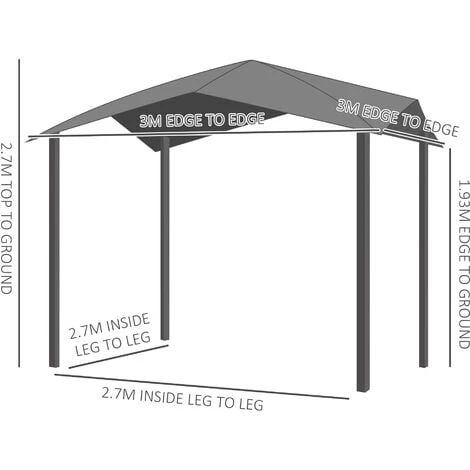 Outsunny 3x3(m) Outdoor Patio Gazebo Pavilion Canopy Tent Steel Frame Grey 4 Outsunny 3x3(m) Outdoor Patio Gazebo Pavilion Canopy Tent Steel Frame Grey - Image 2