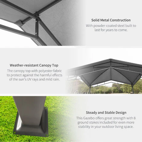 Outsunny 3x3(m) Outdoor Patio Gazebo Pavilion Canopy Tent Steel Frame Grey 7 Outsunny 3x3(m) Outdoor Patio Gazebo Pavilion Canopy Tent Steel Frame Grey - Image 5