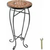 Balcony Table With Mosaic Pattern (30x30x61.5cm) - Outdoor Table, Small Garden Table, Round Garden Table - Terracotta