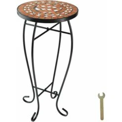 Balcony Table With Mosaic Pattern (30x30x61.5cm) - Outdoor Table, Small Garden Table, Round Garden Table - Terracotta