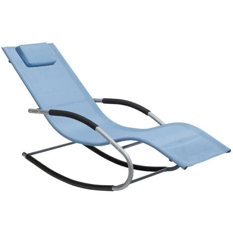 Modern Outdoor Rocking Sun Lounger Blue Fabric Sling Back Carano 3 Modern Outdoor Rocking Sun Lounger Blue Fabric Sling Back Carano