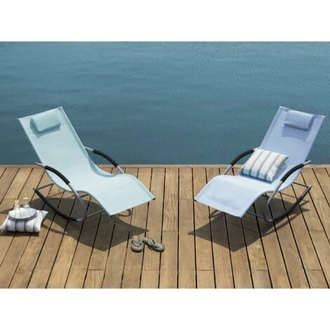 Modern Outdoor Rocking Sun Lounger Blue Fabric Sling Back Carano 4 Modern Outdoor Rocking Sun Lounger Blue Fabric Sling Back Carano - Image 2