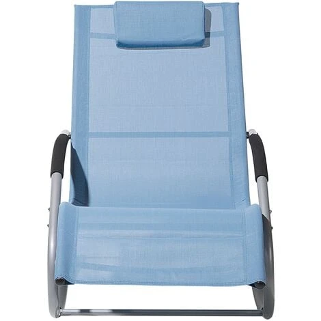 Modern Outdoor Rocking Sun Lounger Blue Fabric Sling Back Carano 6 Modern Outdoor Rocking Sun Lounger Blue Fabric Sling Back Carano - Image 4