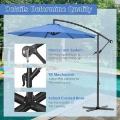 COSTWAY 2.7M Outdoor Parasol Sun Shade Cantilever Banana Hanging Umbrella Patio Garden (Dark Blue) -Outdoor Furniture Store 12422383 3