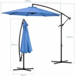 COSTWAY 2.7M Outdoor Parasol Sun Shade Cantilever Banana Hanging Umbrella Patio Garden (Dark Blue) -Outdoor Furniture Store 12422383 5