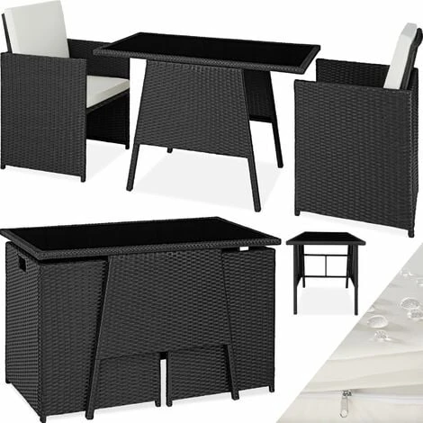 Rattan Garden Furniture Set Lausanne (2 Chairs & 1 Table) - Garden Tables And Chairs, Garden Furniture Set, Outdoor Table And Chairs - Black 3 Rattan Garden Furniture Set Lausanne (2 Chairs & 1 Table) - Garden Tables And Chairs, Garden Furniture Set, Outdoor Table And Chairs - Black