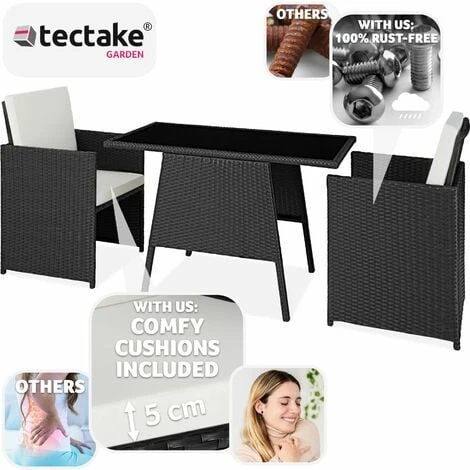 Rattan Garden Furniture Set Lausanne (2 Chairs & 1 Table) - Garden Tables And Chairs, Garden Furniture Set, Outdoor Table And Chairs - Black 5 Rattan Garden Furniture Set Lausanne (2 Chairs & 1 Table) - Garden Tables And Chairs, Garden Furniture Set, Outdoor Table And Chairs - Black - Image 3