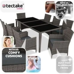 Rattan Garden Dining Set Monaco 8 Seats, 1 Table - Garden Tables And Chairs, Garden Furniture Set, Outdoor Table And Chairs - Grey -Outdoor Furniture Store 12662991 3