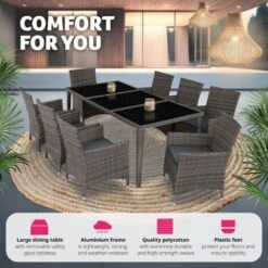 Rattan Garden Dining Set Monaco 8 Seats, 1 Table - Garden Tables And Chairs, Garden Furniture Set, Outdoor Table And Chairs - Grey -Outdoor Furniture Store 12662991 4