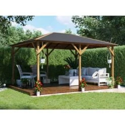 Wooden Gazebo Utopia 430 4m X 3m - Heavy Duty Garden Shelter Pressure Treated And Roof Shingles