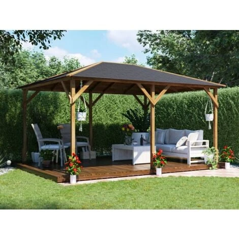 Wooden Gazebo Utopia 430 4m X 3m - Heavy Duty Garden Shelter Pressure Treated And Roof Shingles 3 Wooden Gazebo Utopia 430 4m X 3m - Heavy Duty Garden Shelter Pressure Treated And Roof Shingles