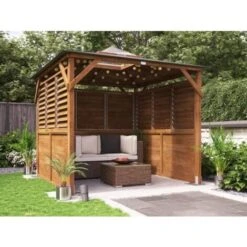 Wooden Gazebo With Sides Erin 2.5m X 2.5m - Half Height Solid Wall Half Louvre Garden Shelter Pressure Treated Hot Tub Pavilion With Roof Felt