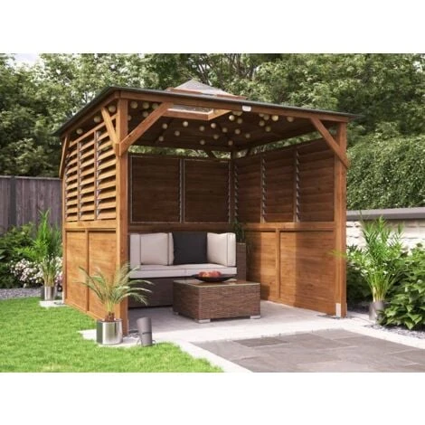 Wooden Gazebo With Sides Erin 2.5m X 2.5m - Half Height Solid Wall Half Louvre Garden Shelter Pressure Treated Hot Tub Pavilion With Roof Felt 3 Wooden Gazebo With Sides Erin 2.5m X 2.5m - Half Height Solid Wall Half Louvre Garden Shelter Pressure Treated Hot Tub Pavilion With Roof Felt