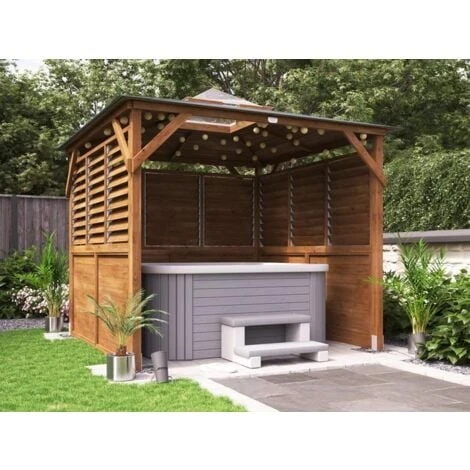Wooden Gazebo With Sides Erin 2.5m X 2.5m - Half Height Solid Wall Half Louvre Garden Shelter Pressure Treated Hot Tub Pavilion With Roof Felt 4 Wooden Gazebo With Sides Erin 2.5m X 2.5m - Half Height Solid Wall Half Louvre Garden Shelter Pressure Treated Hot Tub Pavilion With Roof Felt - Image 2