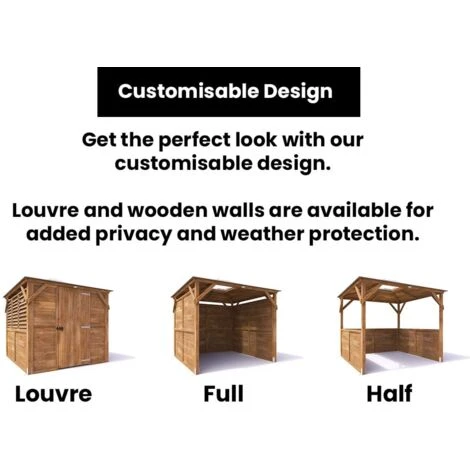 Wooden Gazebo With Sides Erin 2.5m X 2.5m - Half Height Solid Wall Half Louvre Garden Shelter Pressure Treated Hot Tub Pavilion With Roof Felt 7 Wooden Gazebo With Sides Erin 2.5m X 2.5m - Half Height Solid Wall Half Louvre Garden Shelter Pressure Treated Hot Tub Pavilion With Roof Felt - Image 5