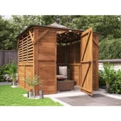 Wooden Gazebo With Sides Erin 2.5m X 2.5m - Enclosed Louvre Panels Garden Shelter Pressure Treated Hot Tub Pavilion With Roof Felt
