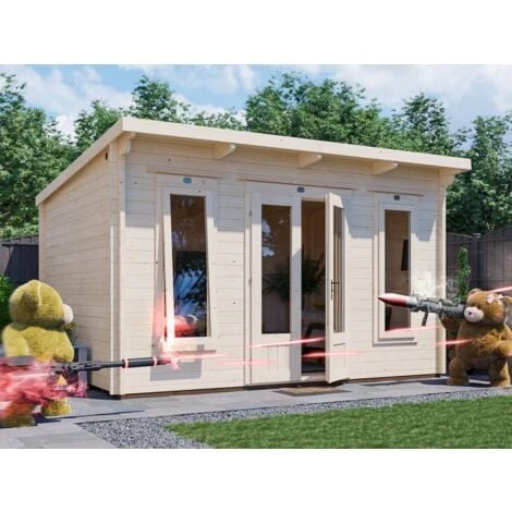 Log Cabin Terminator 4m X 3m - Summer House Garden Office Home Studio Man Cave 45mm Walls Double Glazed And Roof Felt 3 Log Cabin Terminator 4m X 3m - Summer House Garden Office Home Studio Man Cave 45mm Walls Double Glazed And Roof Felt