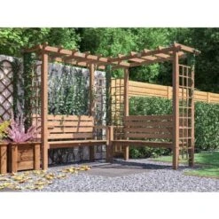 Wooden Pergola Arbour Garden Corner Bench Trellis Seating With Armrests And Mini Corner Table Gerlinde