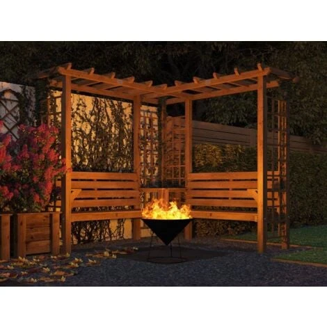 Wooden Pergola Arbour Garden Corner Bench Trellis Seating With Armrests And Mini Corner Table Gerlinde 4 Wooden Pergola Arbour Garden Corner Bench Trellis Seating With Armrests And Mini Corner Table Gerlinde - Image 2