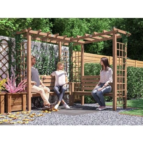 Wooden Pergola Arbour Garden Corner Bench Trellis Seating With Armrests And Mini Corner Table Gerlinde 5 Wooden Pergola Arbour Garden Corner Bench Trellis Seating With Armrests And Mini Corner Table Gerlinde - Image 3